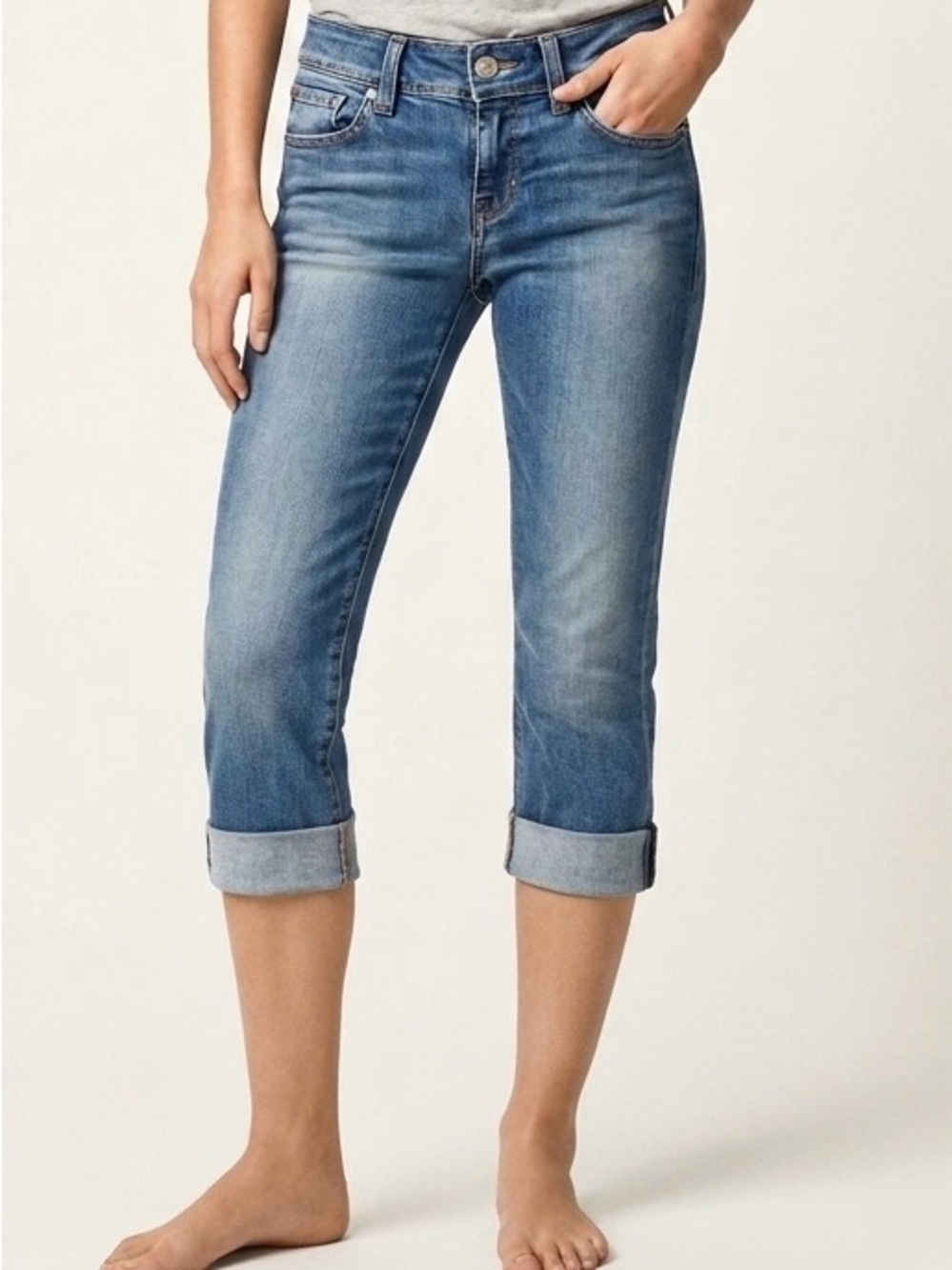 Hudson Jeans Womens Cuffed Crop Capri Sz 25 Medium Wash 23” Inseam